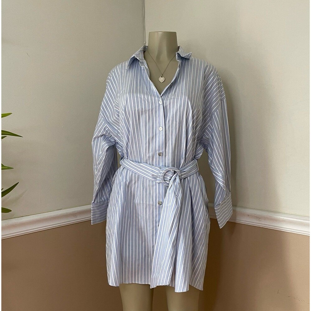 ZARA Women’s Oversized Poplin Striped Belted Shirt Dress